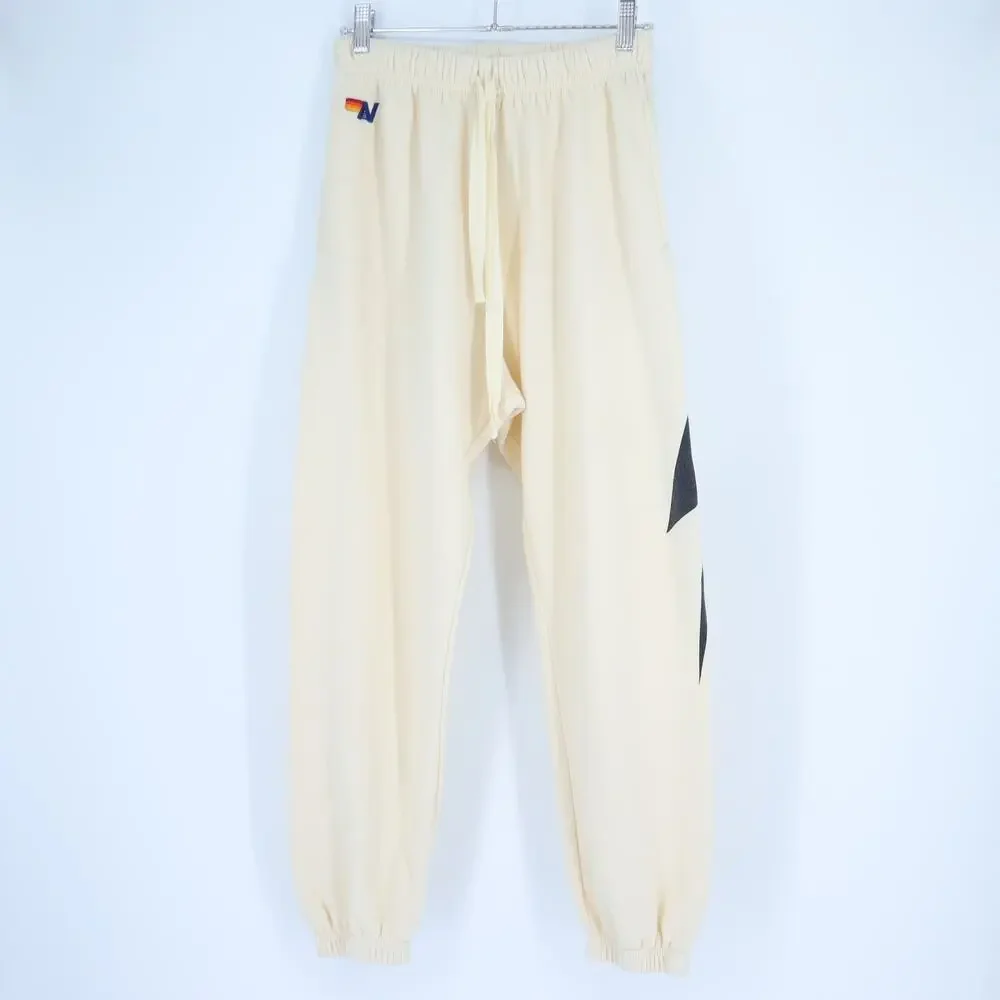 Aviator Nation Cream Track Joggers with Black Chevron